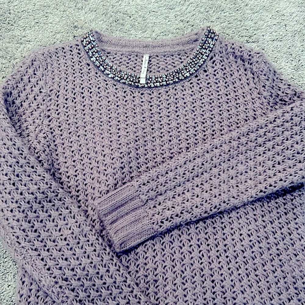 Willow & Clay long sleeve knit sweater with beaded and sequined neckline